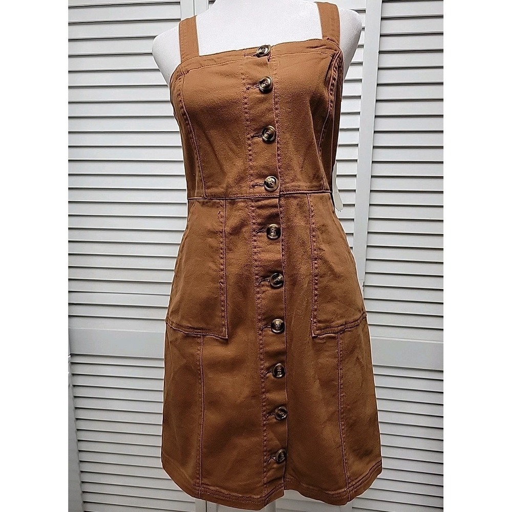 NWT Altar'd State Overall Style Button Down Jean Mini Dress Rust Brown  SZ XS